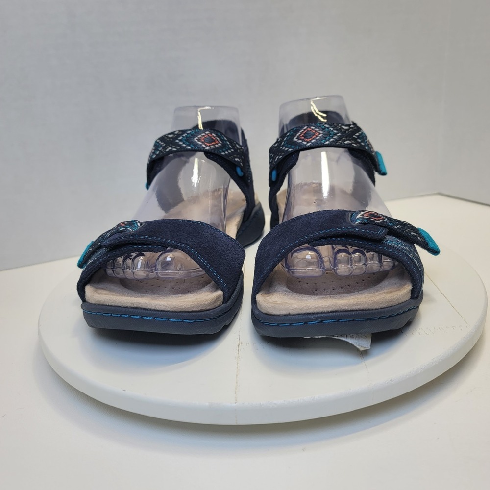 Clarks Flats Sandal Shoes Amanda Sprint Blue Suede Comfort Sporty Strap - Picture 5 of 14